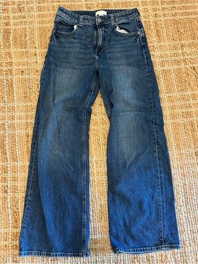H&M High-Rise Wide-Leg Jeans in Dark Blue Wash